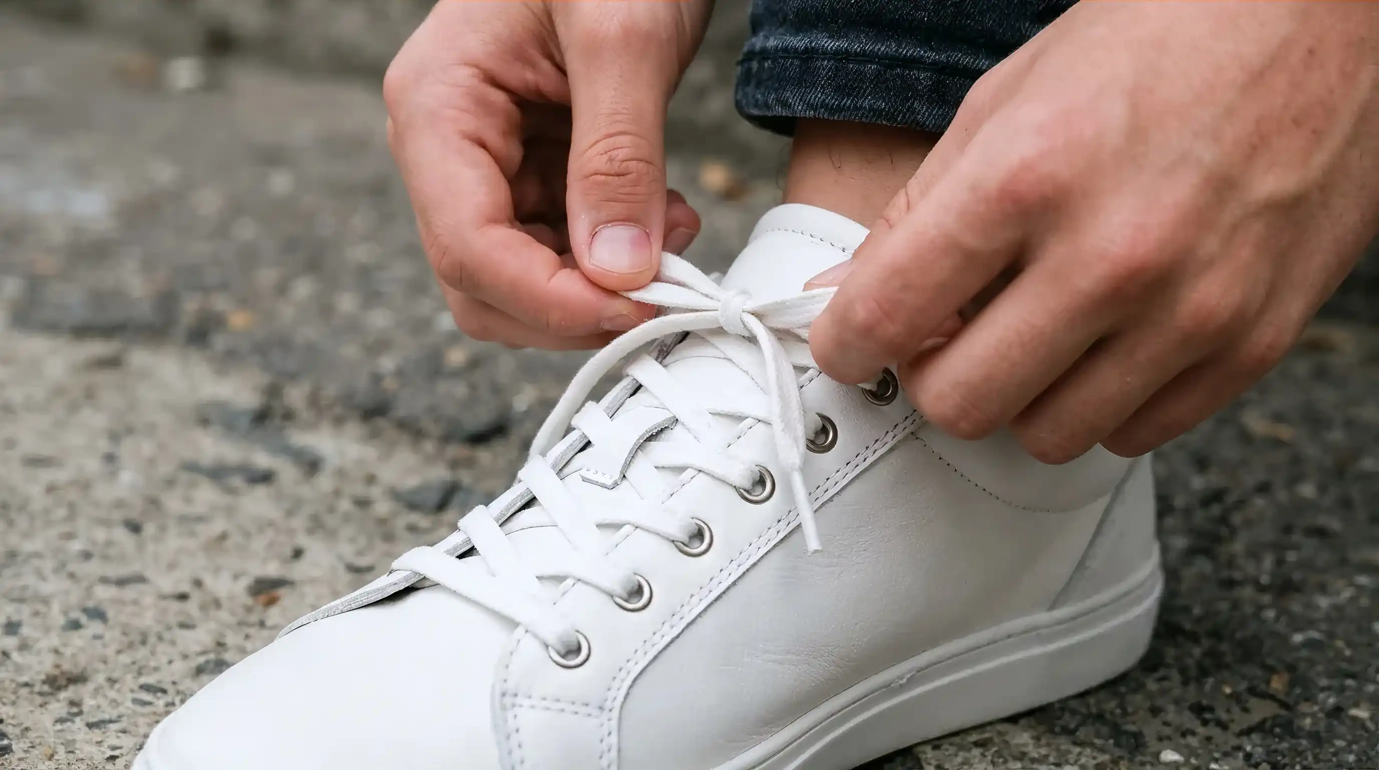 Close-up of a teen lacing designer shoes