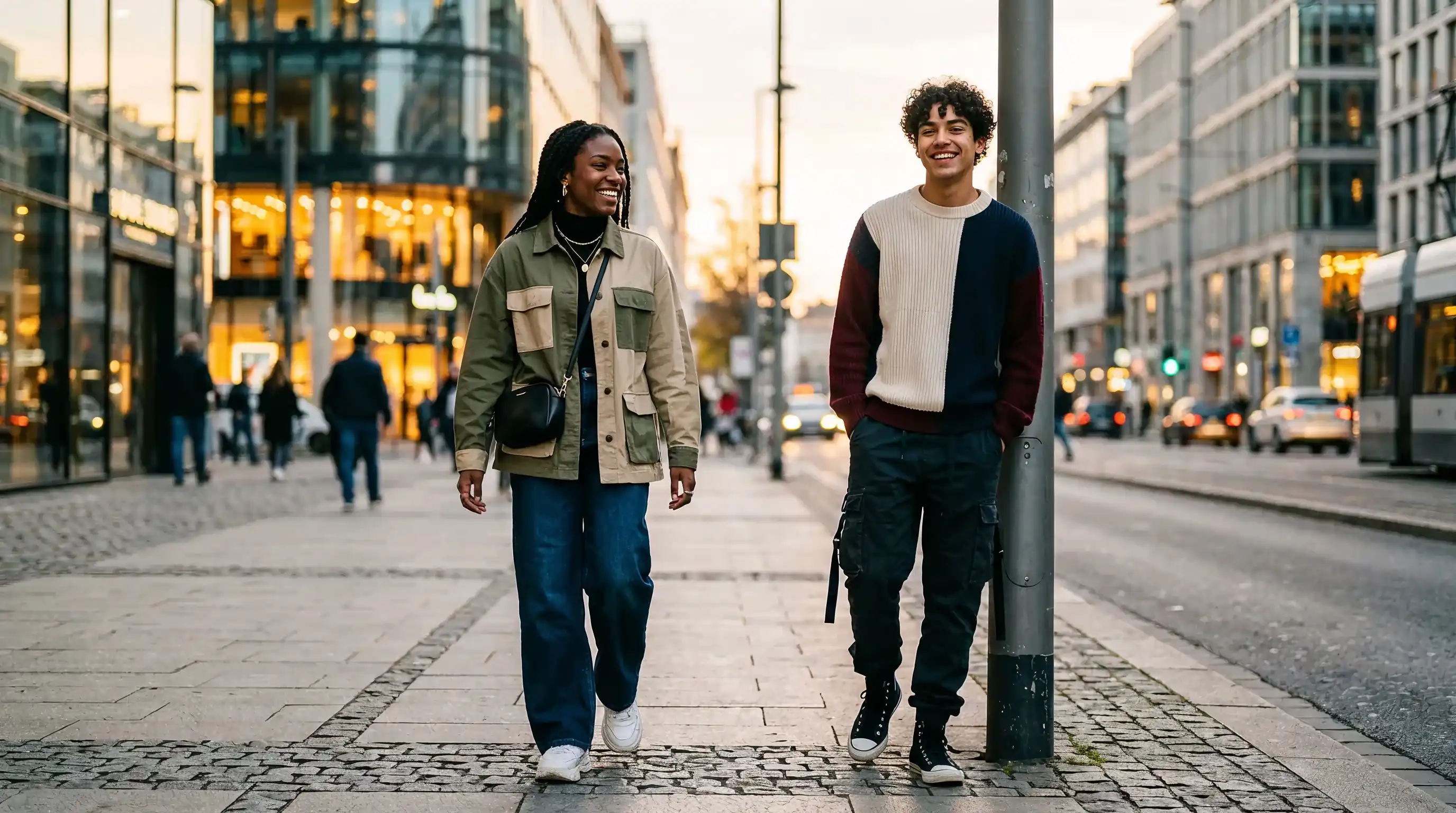 Teens in street-chic urban style